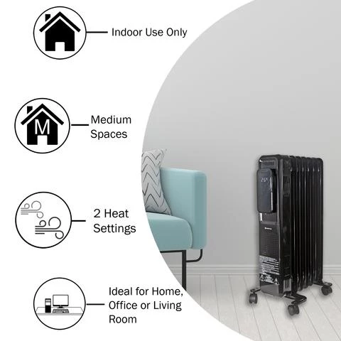 Comfort Zone Oil-Filled Digital Radiator Heater, Black 4 Comfort Zone Oil-Filled Digital Radiator Heater, Black - Image 2