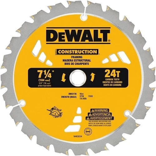 DeWalt Small Diameter Carbide Tipped Construction Saw Blade - 7 1/4", 24 Teeth 3 DeWalt Small Diameter Carbide Tipped Construction Saw Blade - 7 1/4", 24 Teeth