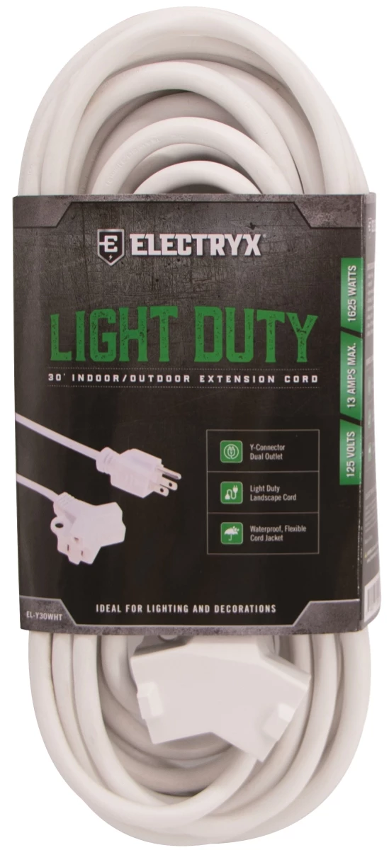 Electryx Extension Cord 30' 16GA Y-END - White 3 Electryx Extension Cord 30' 16GA Y-END - White