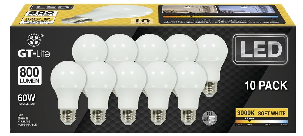 GT-Lite 60W Equivalent Soft White LED Light Bulb 10 Pack 4 GT-Lite 60W Equivalent Soft White LED Light Bulb 10 Pack - Image 2