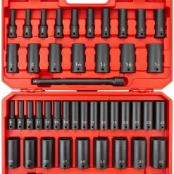 Tekton 1/2 Inch Drive Deep 6-Point Impact Socket Set, 45-Piece (5/16 - 1-1/4 in., 8-32 mm)
