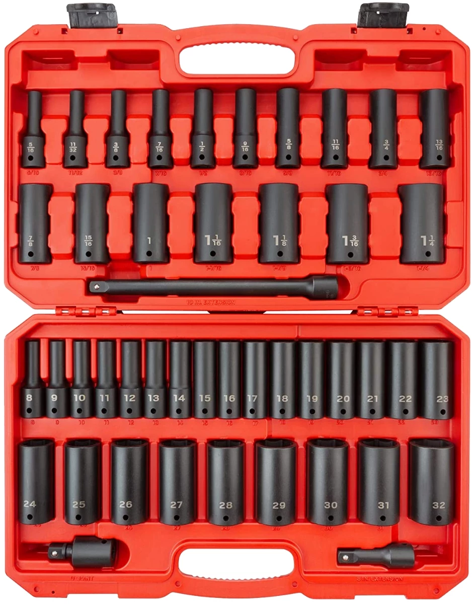 Tekton 1/2 Inch Drive Deep 6-Point Impact Socket Set, 45-Piece (5/16 - 1-1/4 in., 8-32 mm) 3 Tekton 1/2 Inch Drive Deep 6-Point Impact Socket Set, 45-Piece (5/16 - 1-1/4 in., 8-32 mm)